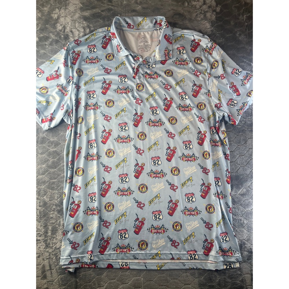 Buc-ee's Performance Polo Shirt Mens 2X Blue Road Trip Gas Station Graphics - Picture 3 of 6
